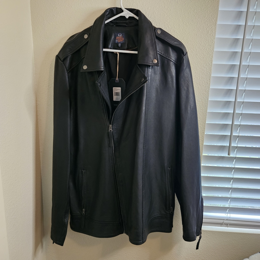 Moonshine Spirit Boot Barn Men's Black Leather Military Moto Jacket XL - Picture 2 of 14